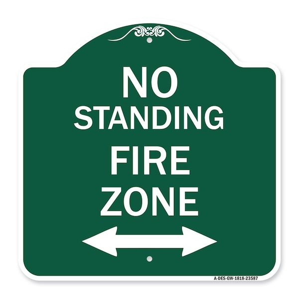 Signmission No Standing Fire Zone W/ Bidirectional Arrow, Green & White Aluminum Sign, 18" x 18", GW-1818-23587 A-DES-GW-1818-23587 - main
